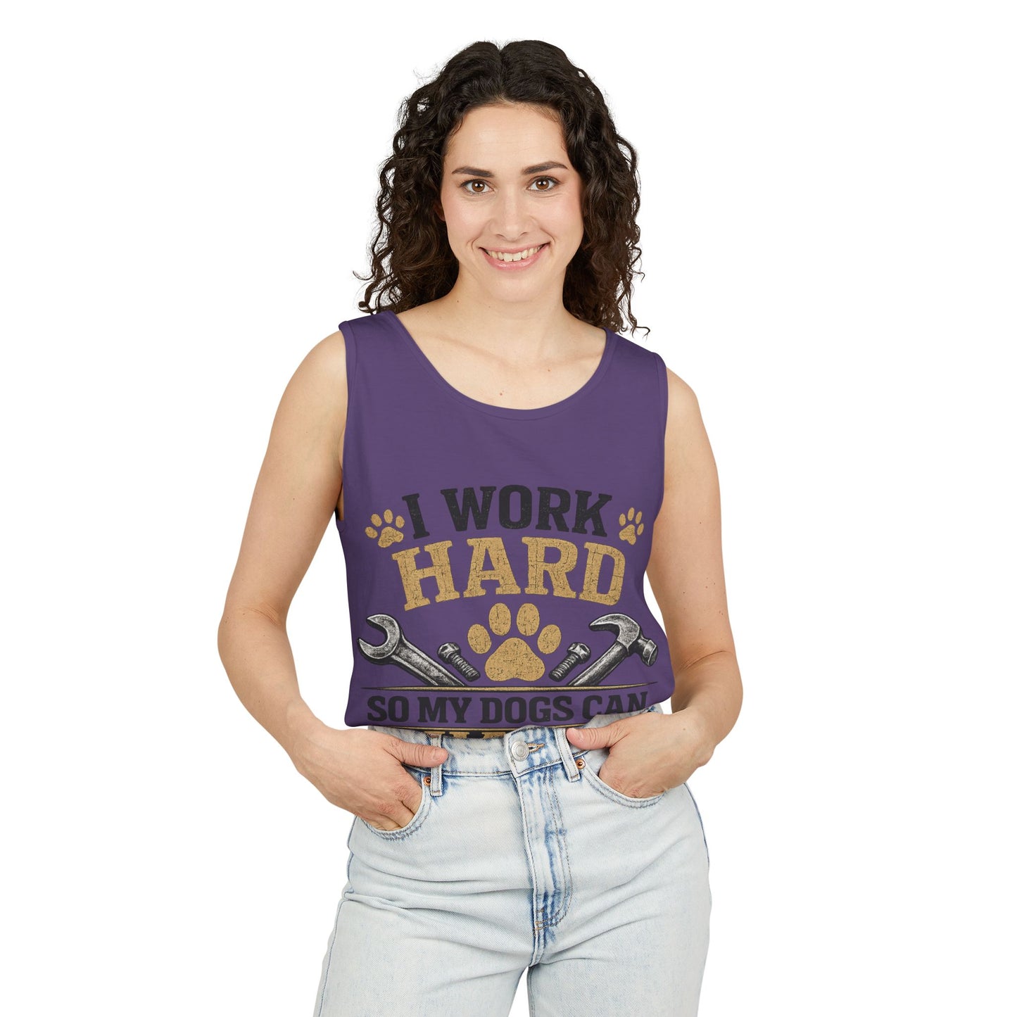 I Work Hard So My Dogs Can Have Nice Things Tank Top | Dog Paw Wrench Design