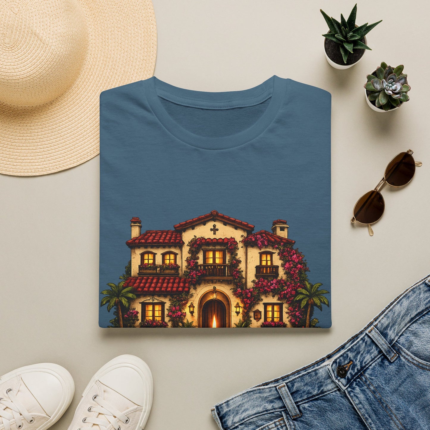 Waiting on a Miracle Spanish Villa T-Shirt | Mediterranean House Illustration