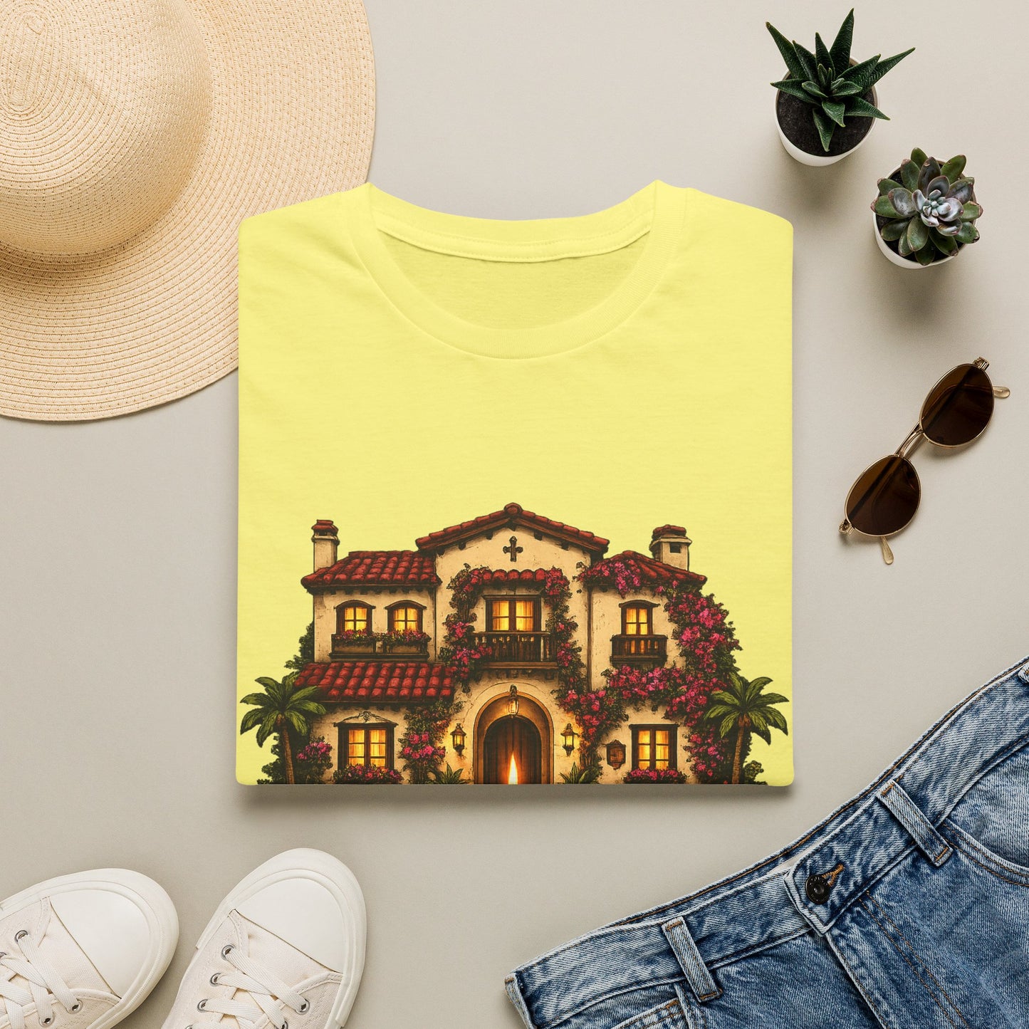 Waiting on a Miracle Spanish Villa T-Shirt | Mediterranean House Illustration