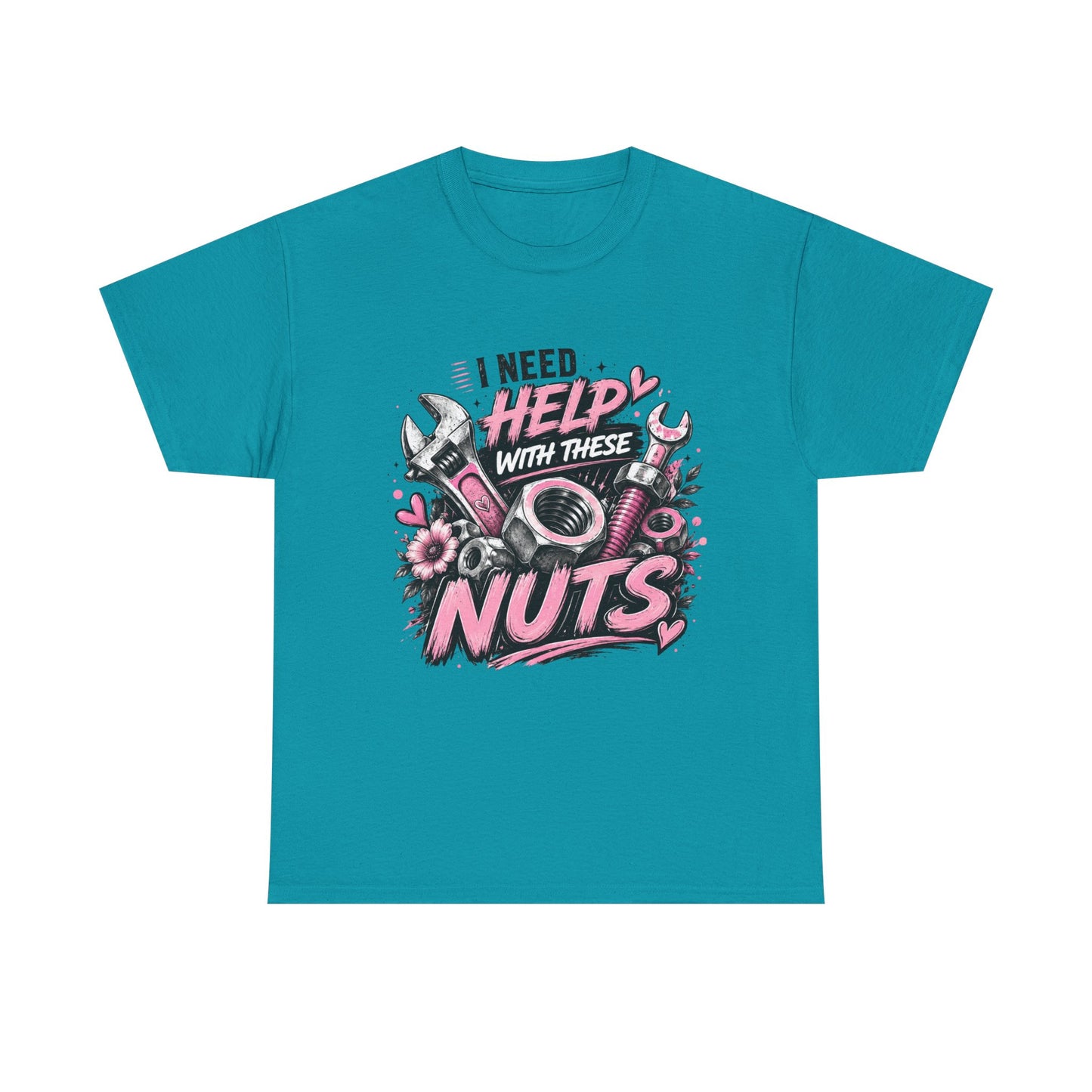 I Need Help With These Nuts T-Shirt | Mechanic Tools Graphic Tee, Pink Wrench Design