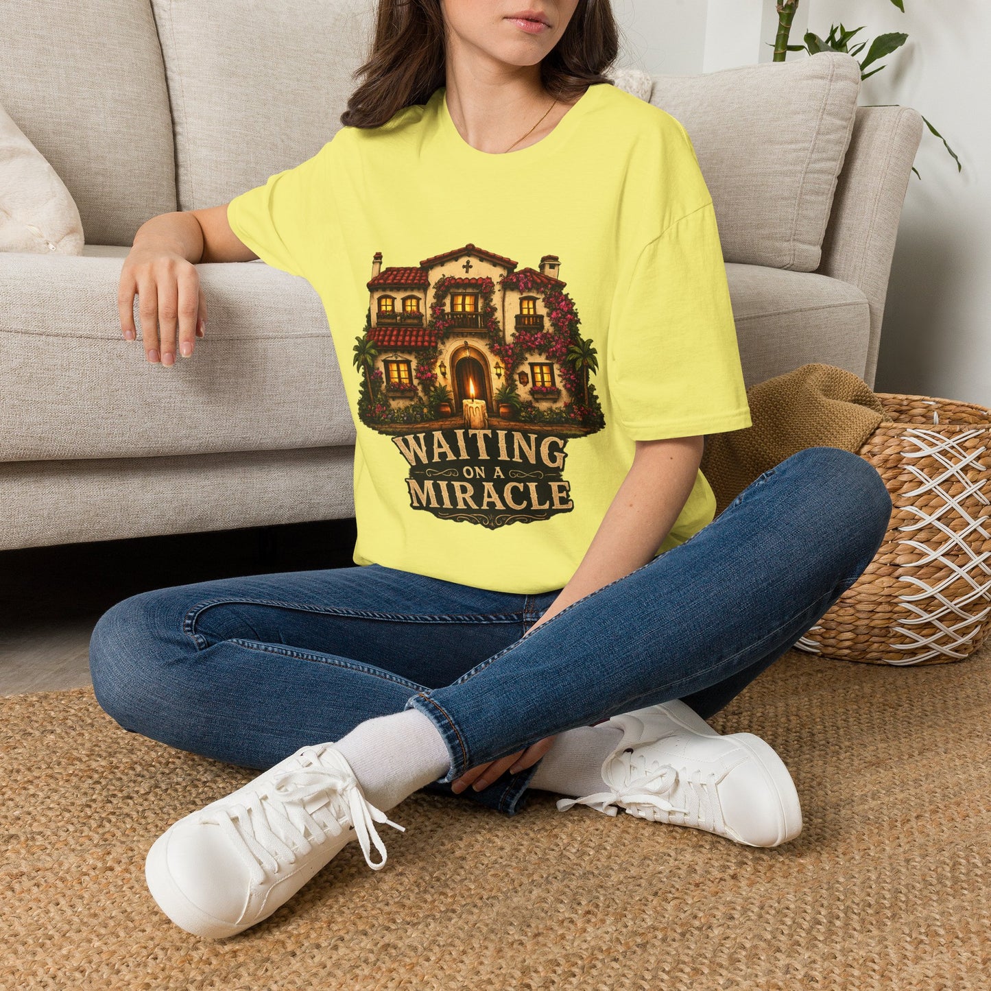 Waiting on a Miracle Spanish Villa T-Shirt | Mediterranean House Illustration