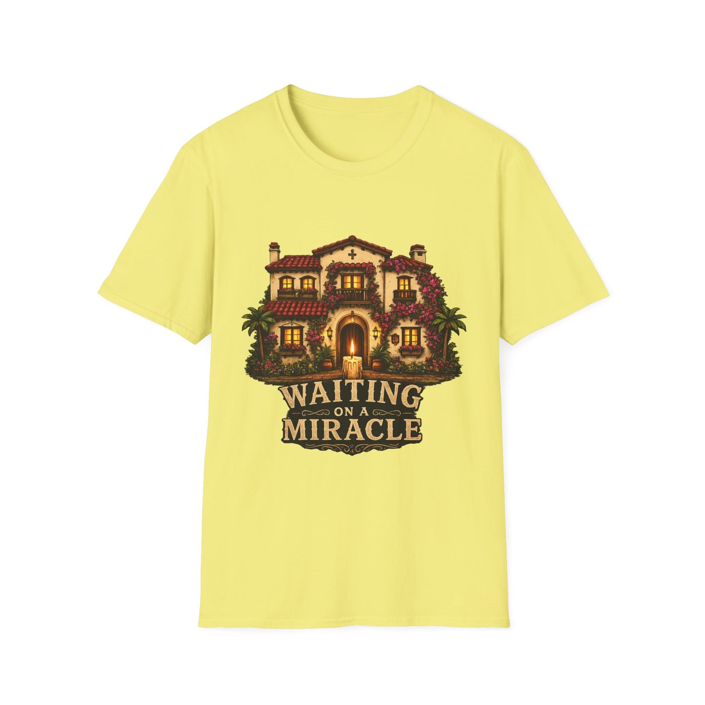 Waiting on a Miracle Spanish Villa T-Shirt | Mediterranean House Illustration