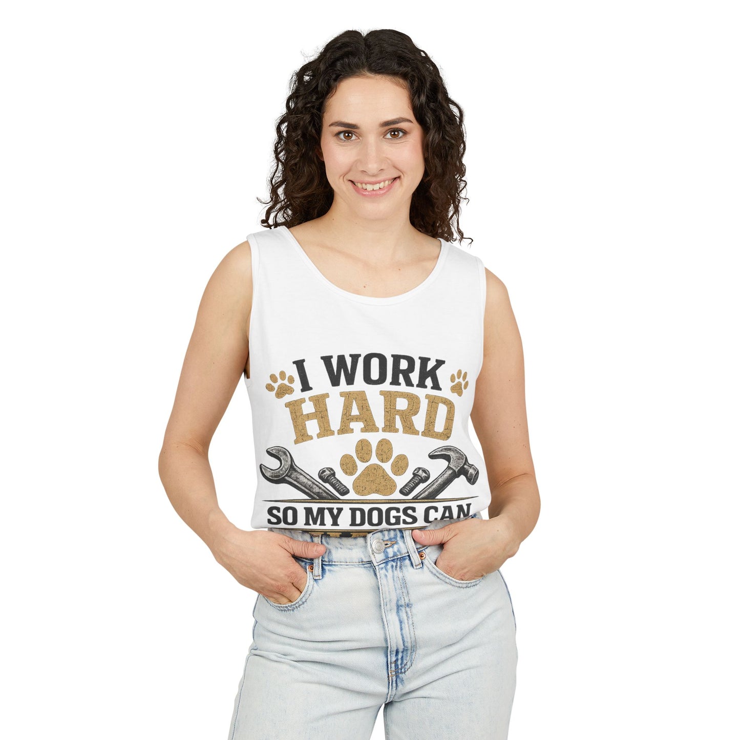 I Work Hard So My Dogs Can Have Nice Things Tank Top | Dog Paw Wrench Design