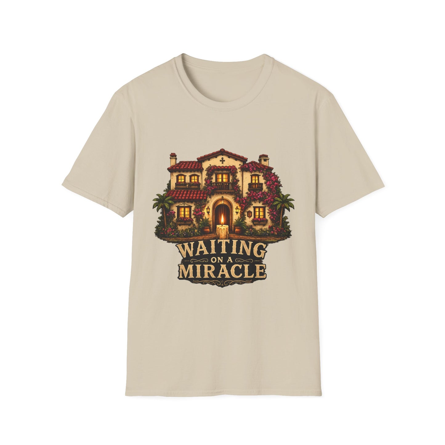 Waiting on a Miracle Spanish Villa T-Shirt | Mediterranean House Illustration