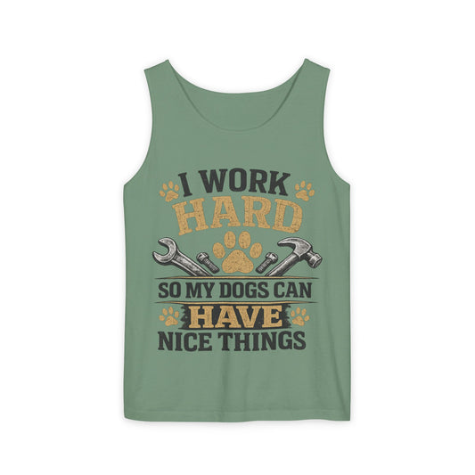 I Work Hard So My Dogs Can Have Nice Things Tank Top | Dog Paw Wrench Design