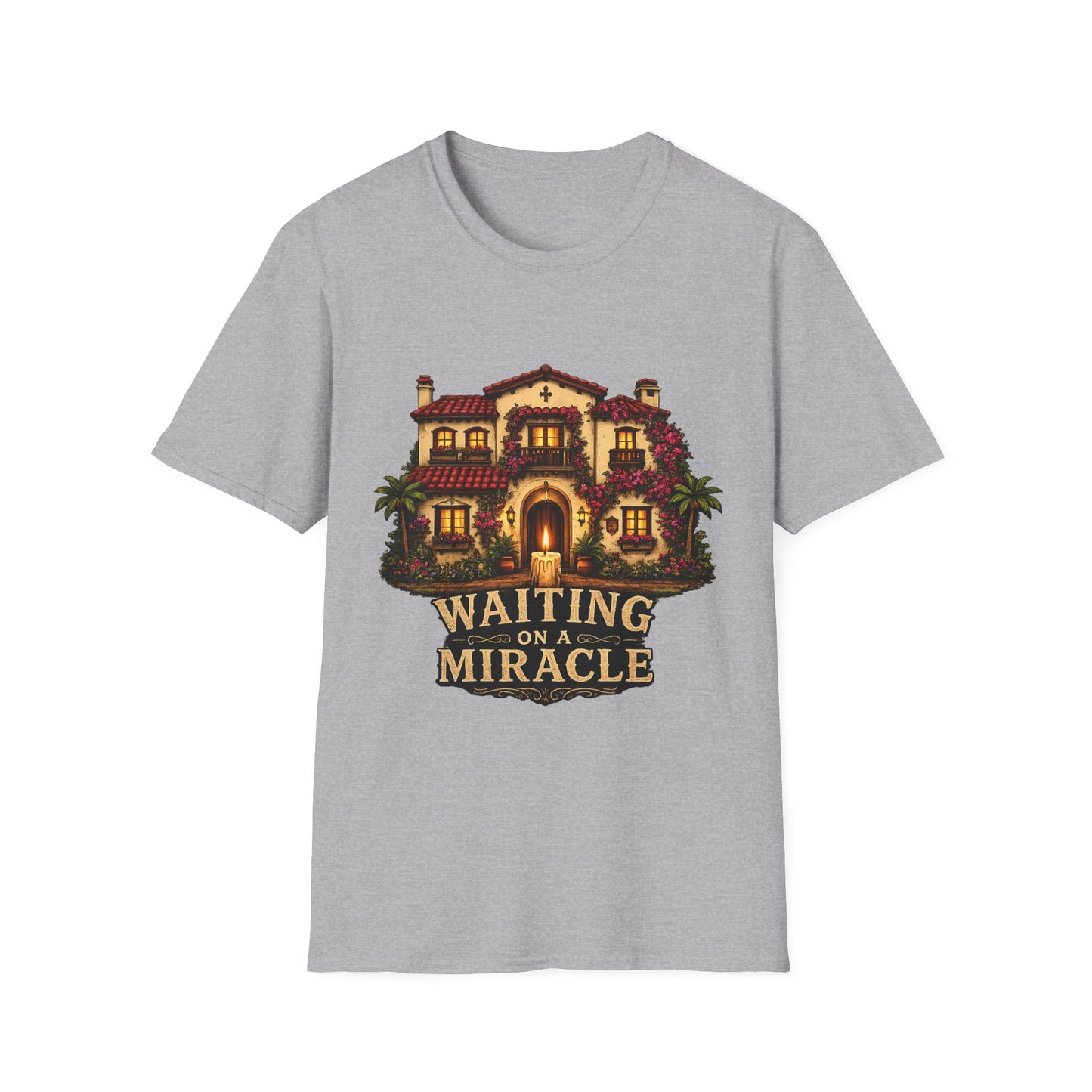 Waiting on a Miracle Spanish Villa T-Shirt | Mediterranean House Illustration