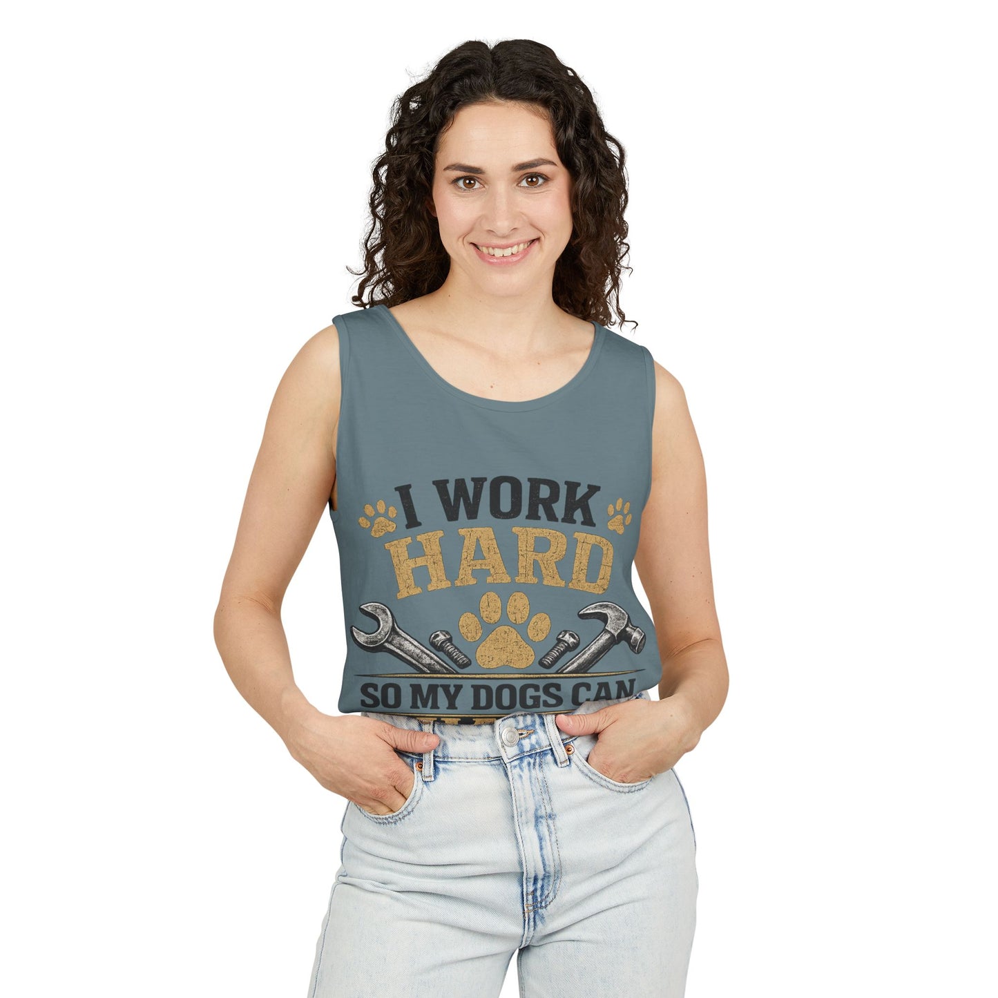 I Work Hard So My Dogs Can Have Nice Things Tank Top | Dog Paw Wrench Design