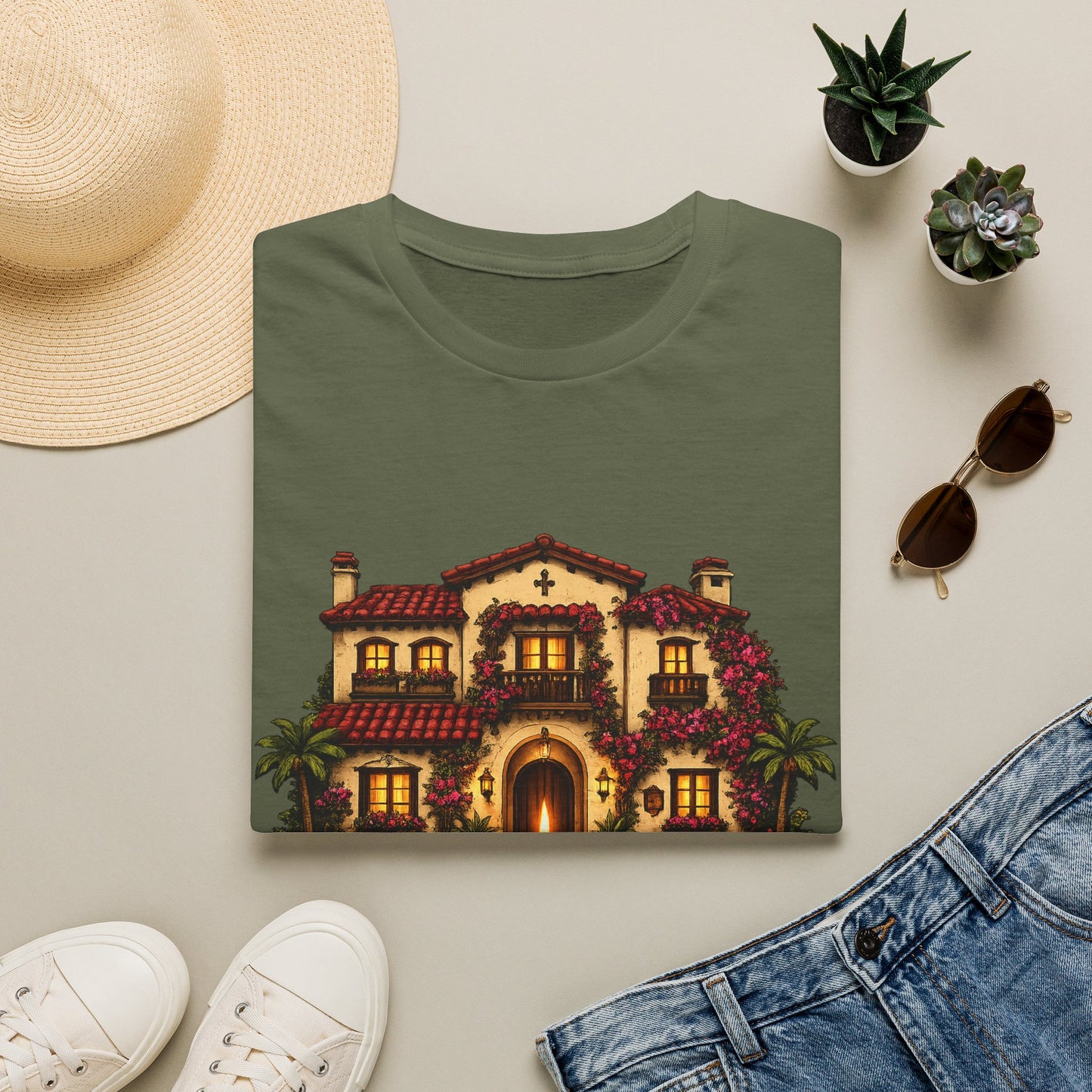 Waiting on a Miracle Spanish Villa T-Shirt | Mediterranean House Illustration