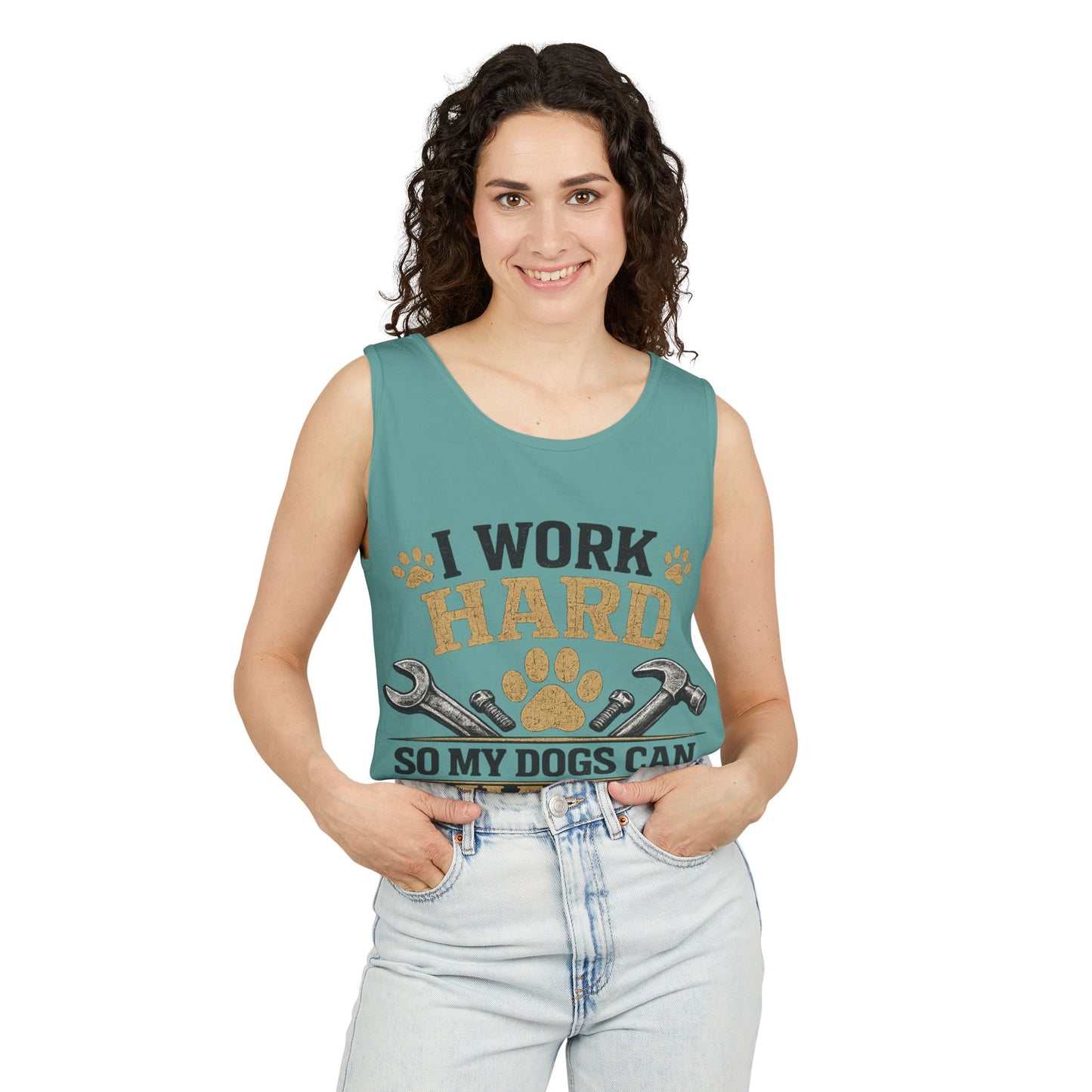 I Work Hard So My Dogs Can Have Nice Things Tank Top | Dog Paw Wrench Design