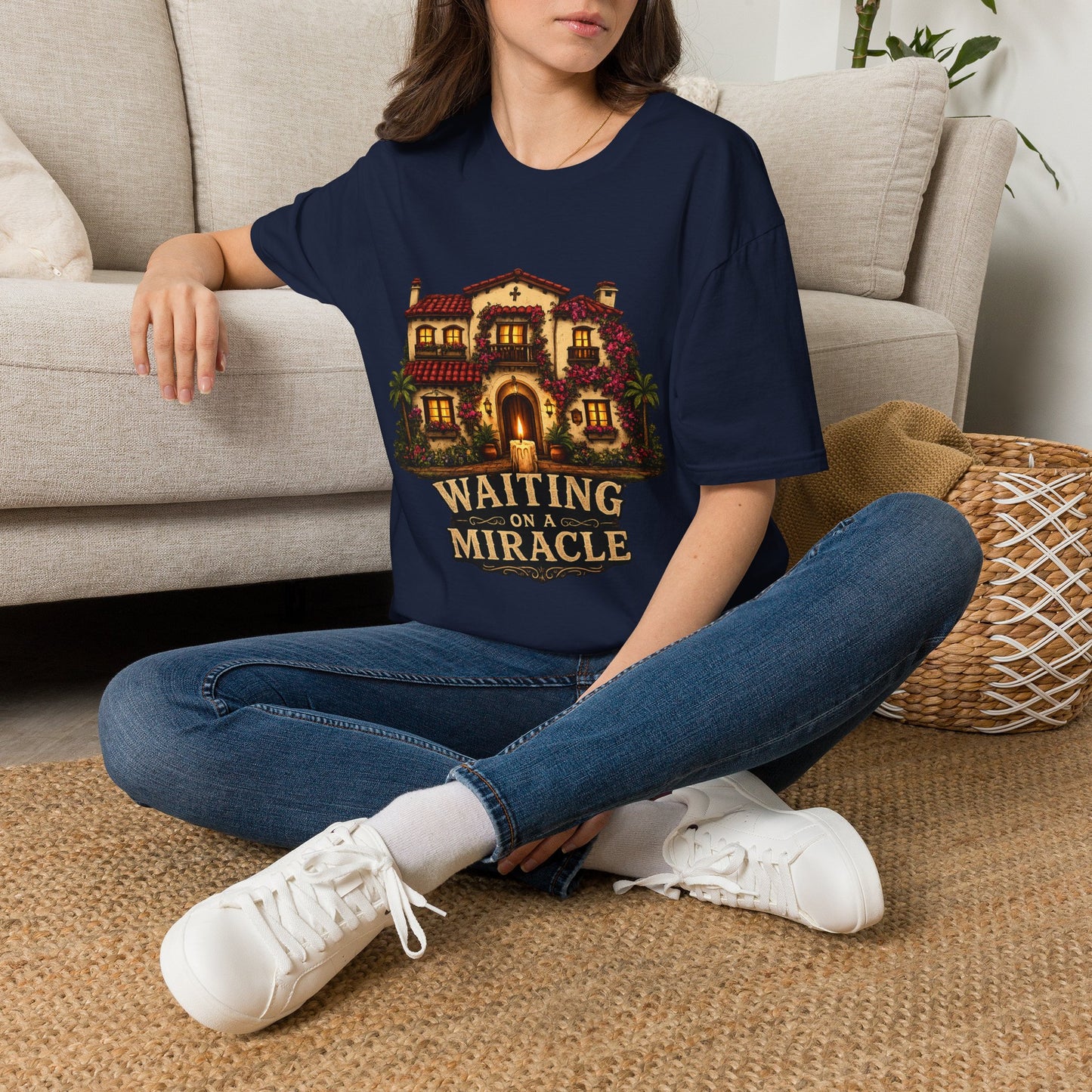 Waiting on a Miracle Spanish Villa T-Shirt | Mediterranean House Illustration