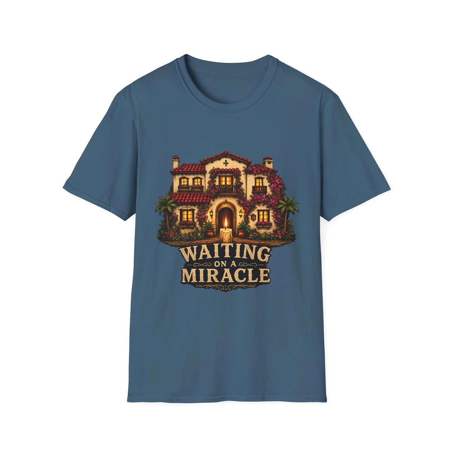 Waiting on a Miracle Spanish Villa T-Shirt | Mediterranean House Illustration