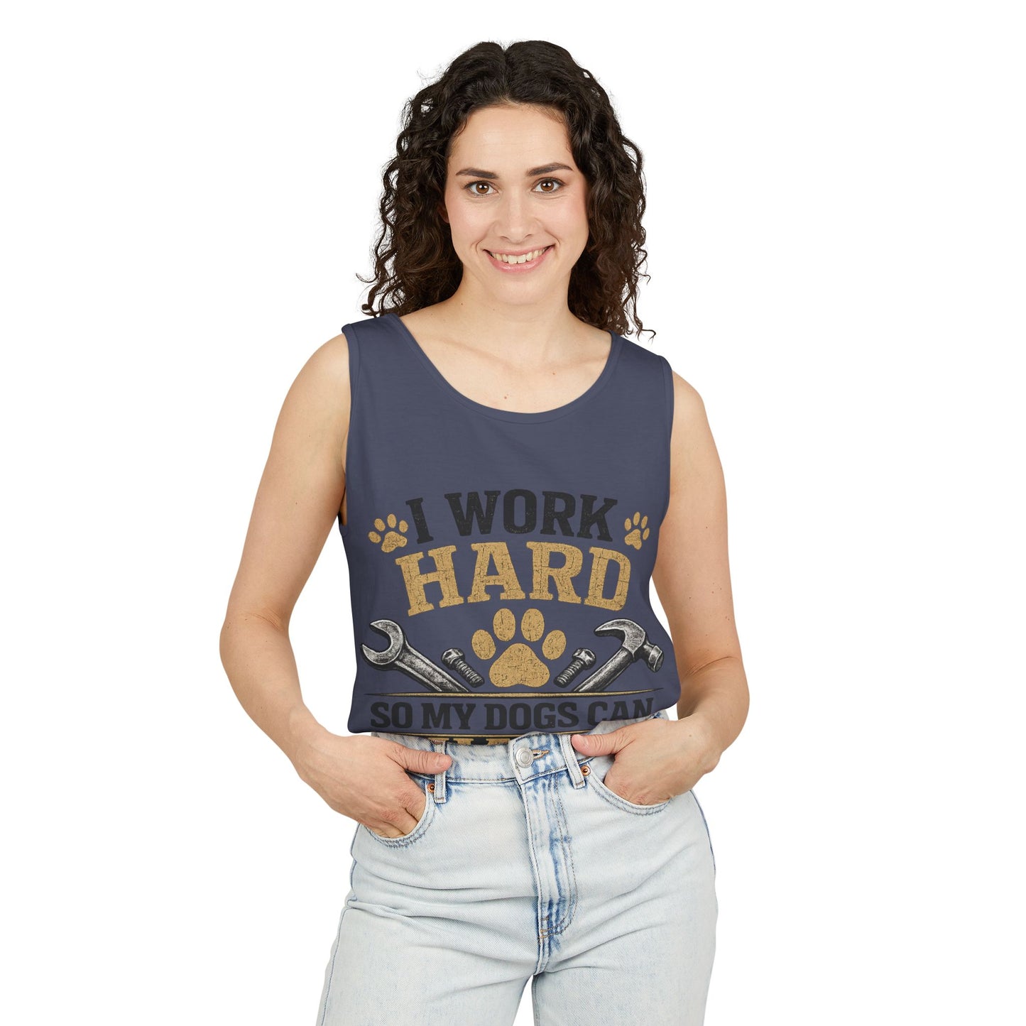 I Work Hard So My Dogs Can Have Nice Things Tank Top | Dog Paw Wrench Design