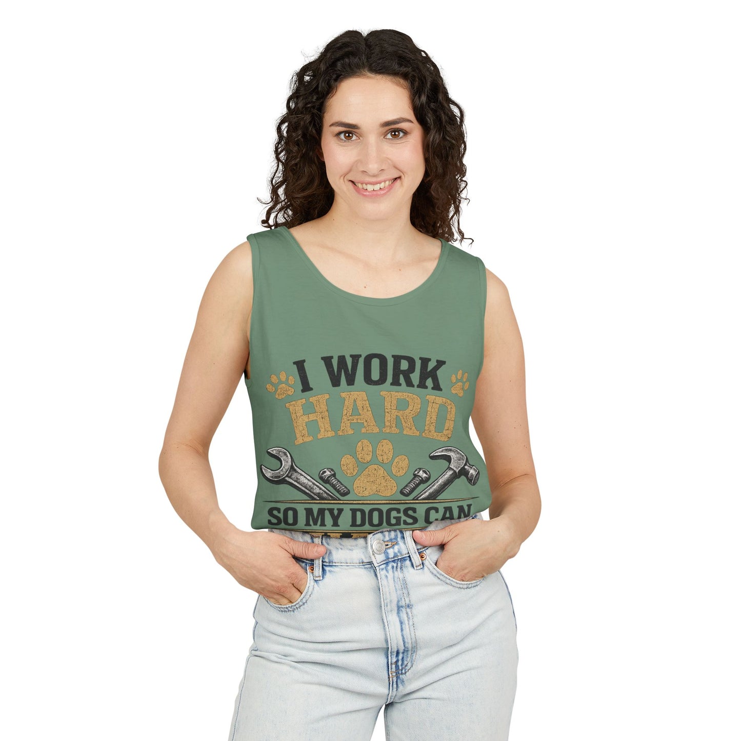 I Work Hard So My Dogs Can Have Nice Things Tank Top | Dog Paw Wrench Design