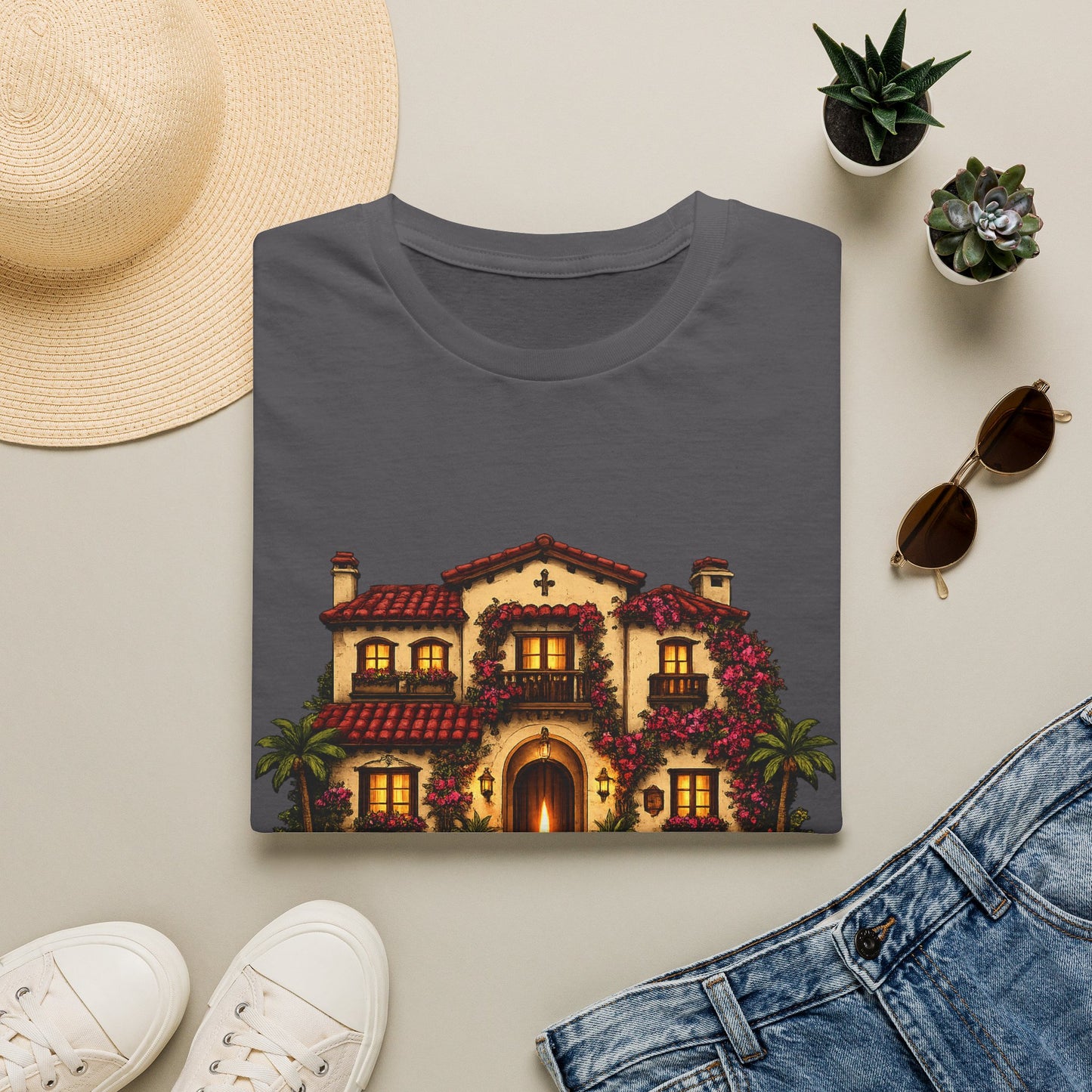 Waiting on a Miracle Spanish Villa T-Shirt | Mediterranean House Illustration