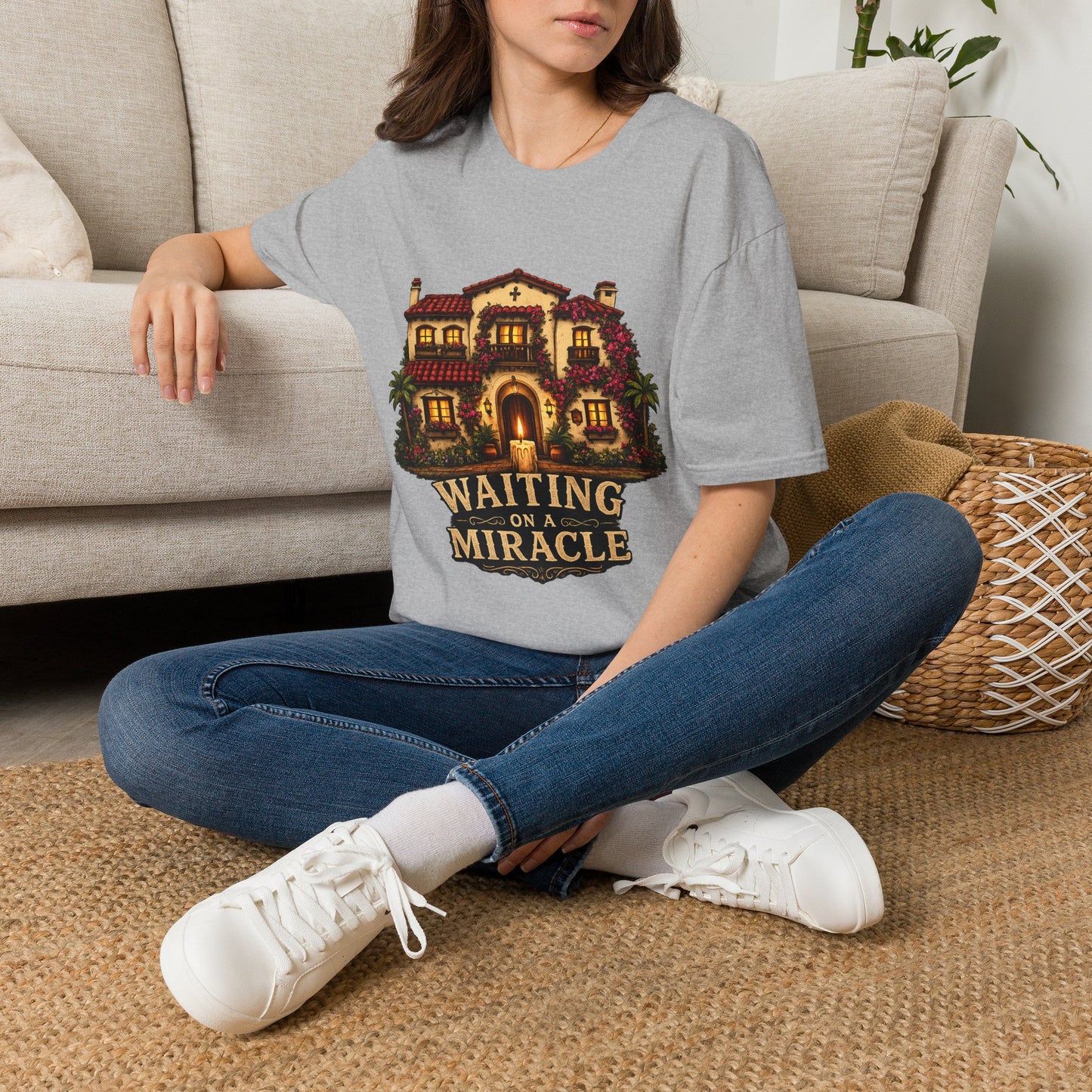 Waiting on a Miracle Spanish Villa T-Shirt | Mediterranean House Illustration